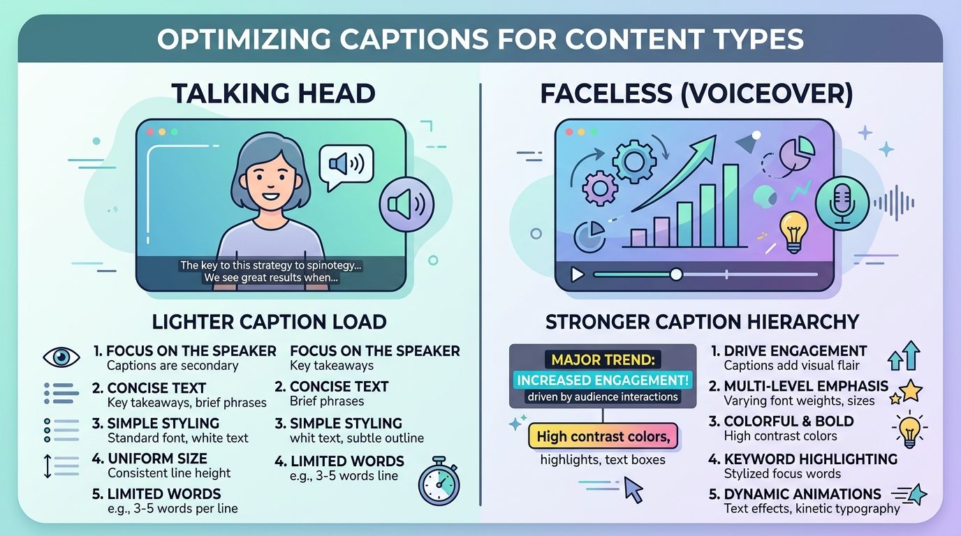 Comparison of talking-head caption load versus faceless voiceover caption load
