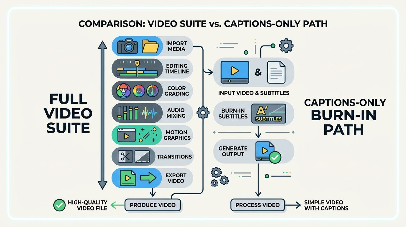 Diagram separating suite features from captions-only burn-in